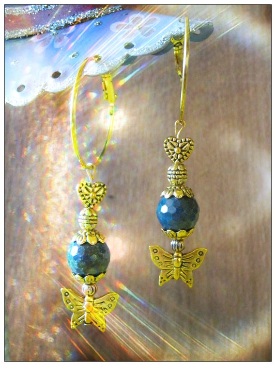 Handmade Gold Earrings with Facetted Labradorite by IreneDesign2011