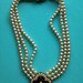 Butler & Wilson Black Floral Double Cross Medallion Necklace Pearls and Black Enamel