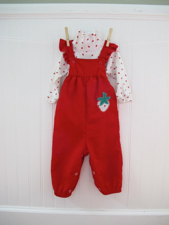 Vintage Red Corduroy Overalls Baby Girl Clothes 12-18 months