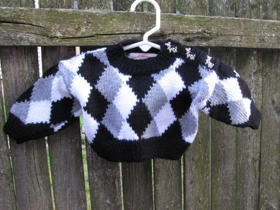 Hand knit Argyle Cow Baby Sweater