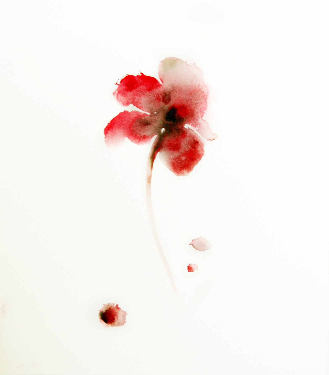 Red Flower Minimalist Original Watercolor Painting Floral