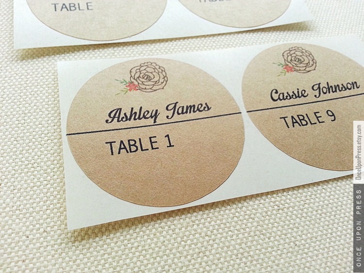 Floral Chalkboard Wedding Place Card Labels Printed with Guest and
