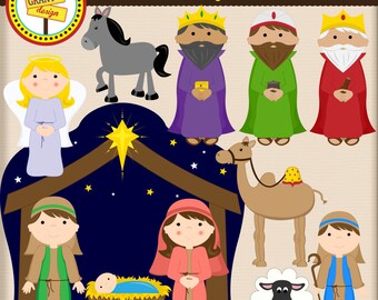 Nativity Clipart - Christmas Clip Art - Cute Digital Clipart Set - Scrapbooking, Card Design, and Web Design