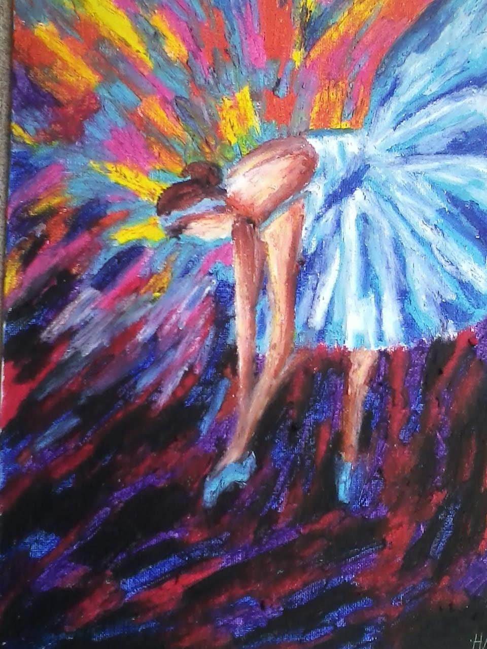 Ballerina Oil Pastel Drawing on Canvas Board 10x14 Original