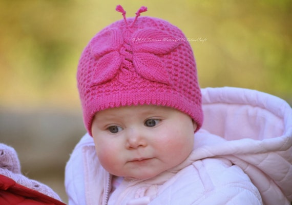 Knitting Pattern - Lady Butterfly Hat (From birth to up to 10 years sizes) in ENG and RUS