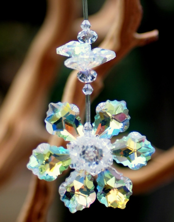 Items similar to Flower Hanging Crystal Ornament- Iridescent on Etsy