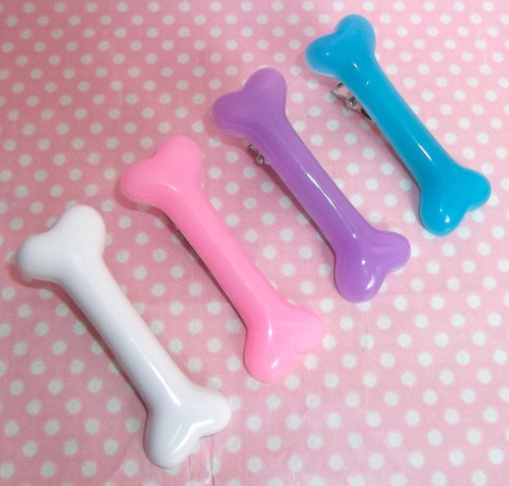 Kawaii pastel resin bone hair clips in pink blue purple and white