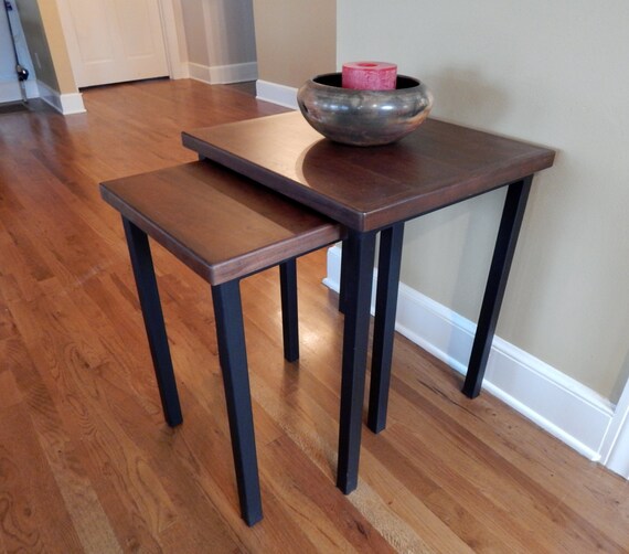 Items similar to Handcrafted Wrought Iron End Table Set with Wood Top