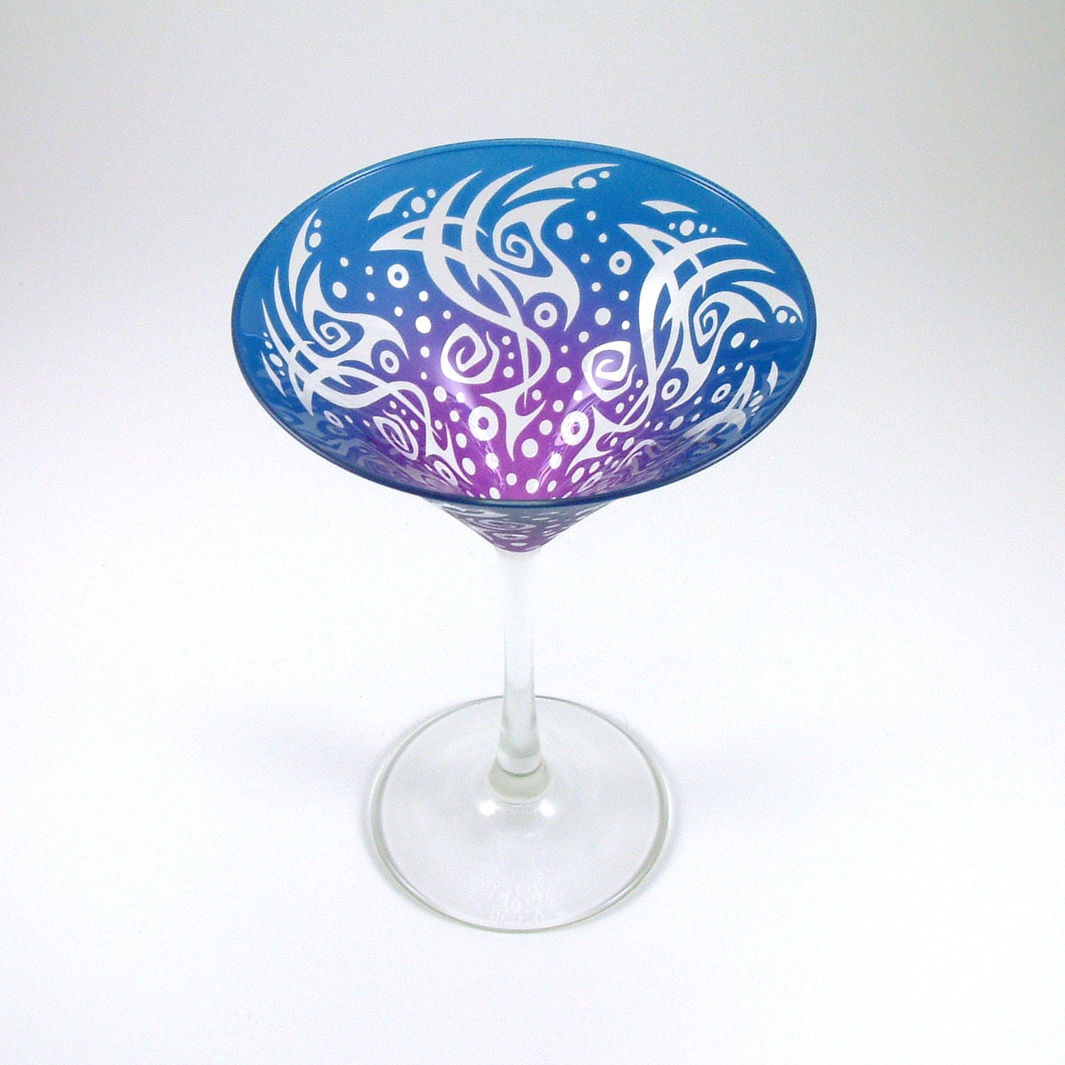 Neptune Martini Glass Etched and Painted Glassware