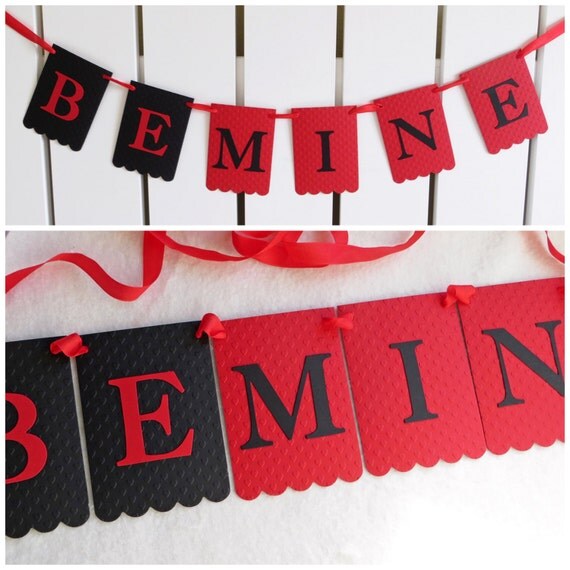 Be Mine Banner Valentine's Day Decor - Embossed Hearts - READY TO SHIP - Garland Decoration Valentine Home Decor Il_570xn