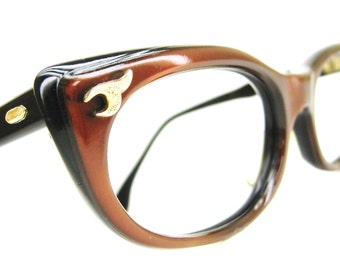 Vintage 50s Fiery Bronze Cat eye Glasses Eyeglasses Sunglasses Frame Saphira