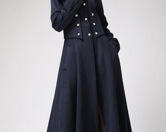 Military Coat, Womens coats, Cashmere Coat, Long coat, Dress Coat, Handmade coat, Wool Coat, Blue Coat, Wool Jacket, Long Wool Coat (701)