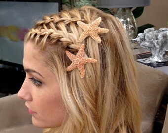 Starfish Hair Pins, Beach Hair Accessories, Beach Wedding, Mermaid, Halloween - Set of 2 - Choose either 2" or 3" or one of each