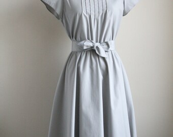 1950s Vintage Dress - Grey Pintuck Dress