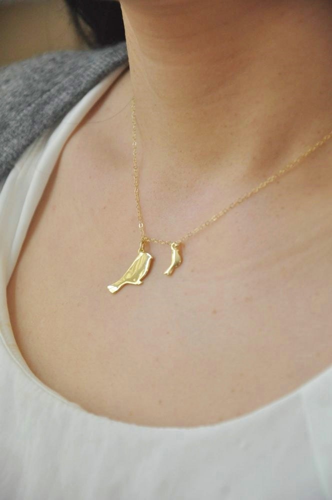 Mommy and Me Bird Necklace/ Gold Necklace/ Bird Necklace/ Cute Necklace/ Bird Outline Necklace/ Dainty Necklace/ Whimsical Necklace