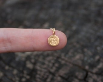 Tiny Gold Om Necklace - Yoga Jewelry . 24K Gold Dipped Matte Ohm Pendant . 14K Gold Filled Chain . Outdoors & Sportsman