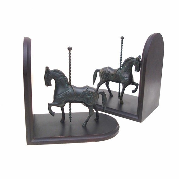 Vintage Horse Bookends Book Shelf Carousel Horses by WhimzyThyme