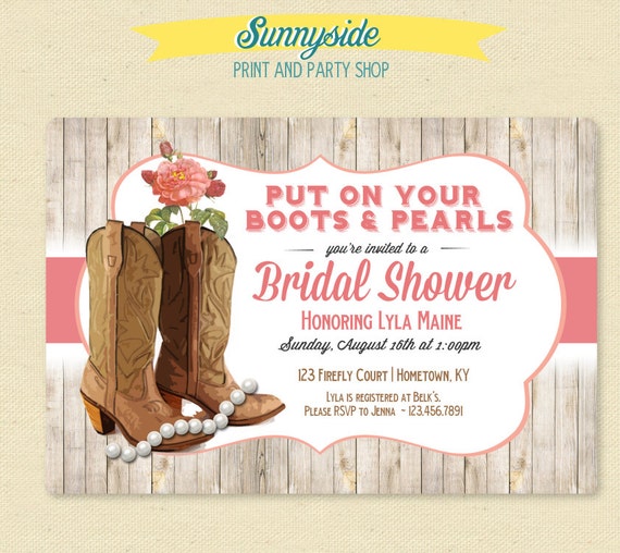 Boots & Pearls Bridal Shower Invitation - Country, Cowgirl, Western Bridal Shower Invite, Pink Il_570xn
