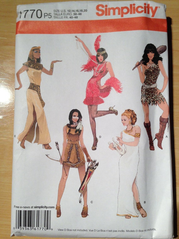 Simplicity 1770 Misses Sexy Cleopatra, Flapper, Barbarian, Indian and Roman Goddess Costume Sewing Pattern Size 12-20 Uncut