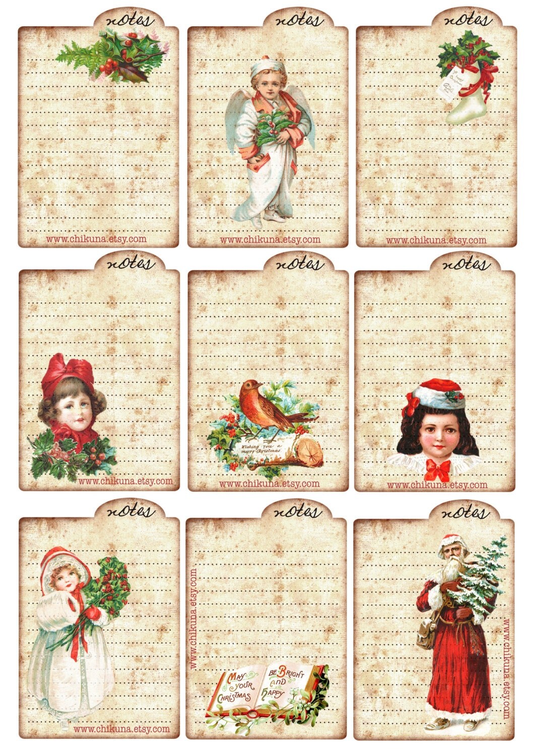 FREEBIE Printable CHRISTMAS Note Cards Digital Images Do