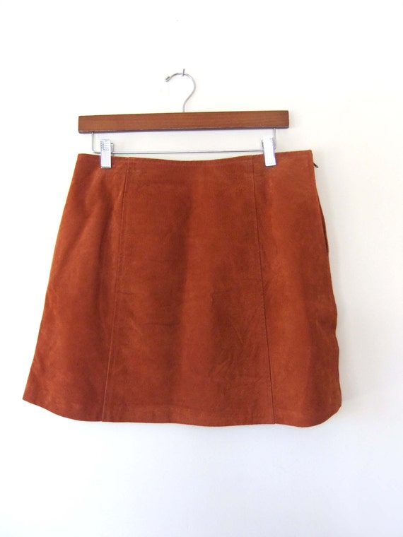 90s SUEDE Rust Colored Mini SKIRT // Womens Leather Short