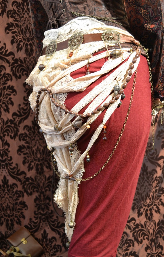 Multiway Hip Chain, Necklace, Headdress for Tribal Steampunk Bellydance 'CloudDancer Ameera' by TheNavigatrix steampunk buy now online