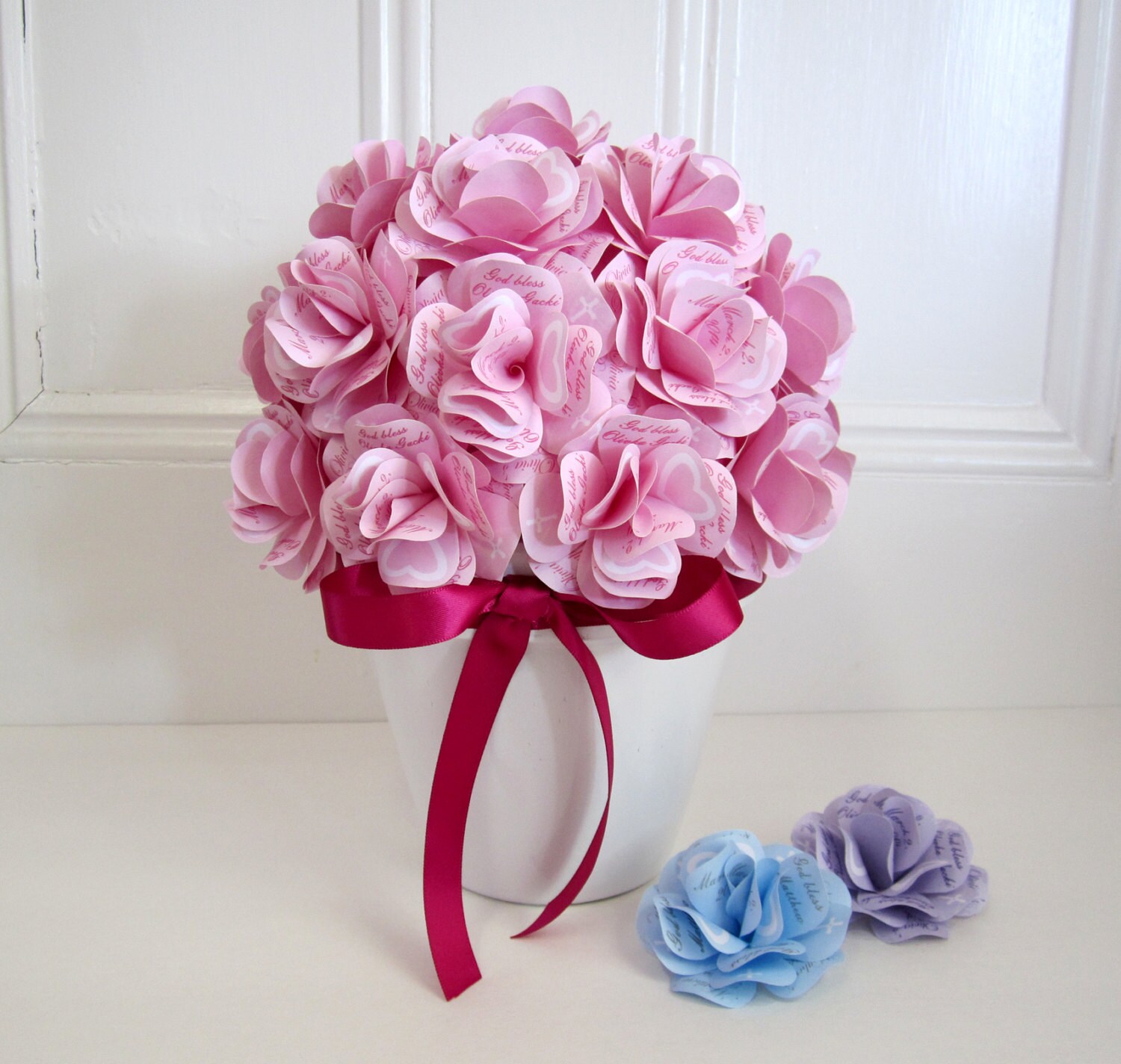 Baptism Christening Centerpiece Personalized Blue Pink or