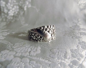 Spoon Ring Forget Me Not Flower Sterling Floral Small Delicate Spoon Ring Symbolic of Remembrance