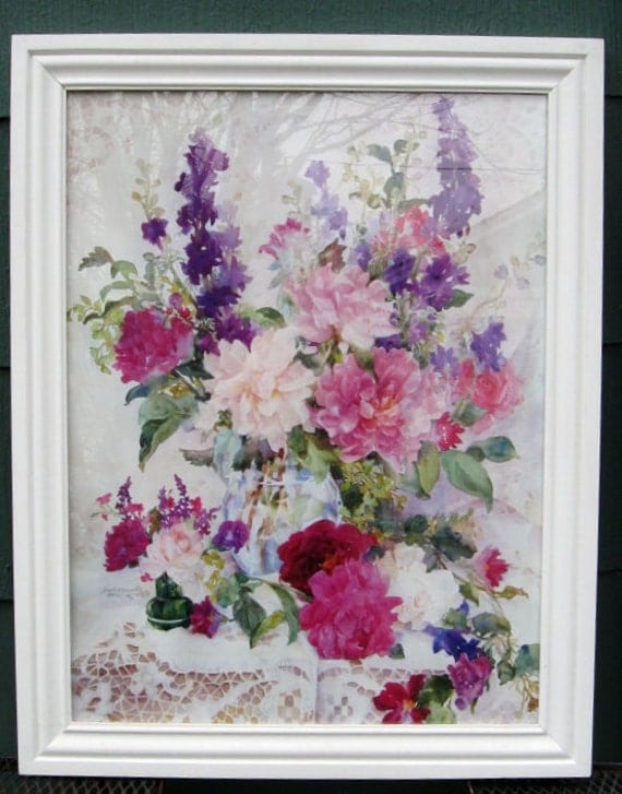 Vintage Watercolor, Floral Watercolor,  40's Floral Watercolor, Watercolor Painting, Signed Watercolor
