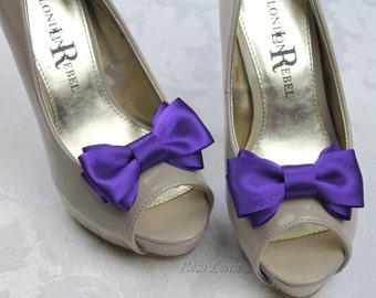 Dark Purple Shoe Clip, Purple Bow Shoe Clips, Purple Wedding Accessories Shoes Clip, Purple Bow Clip Shoes