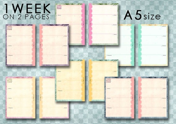 Items similar to Printables 1week-2pages page for FIlofax A5 size on Etsy