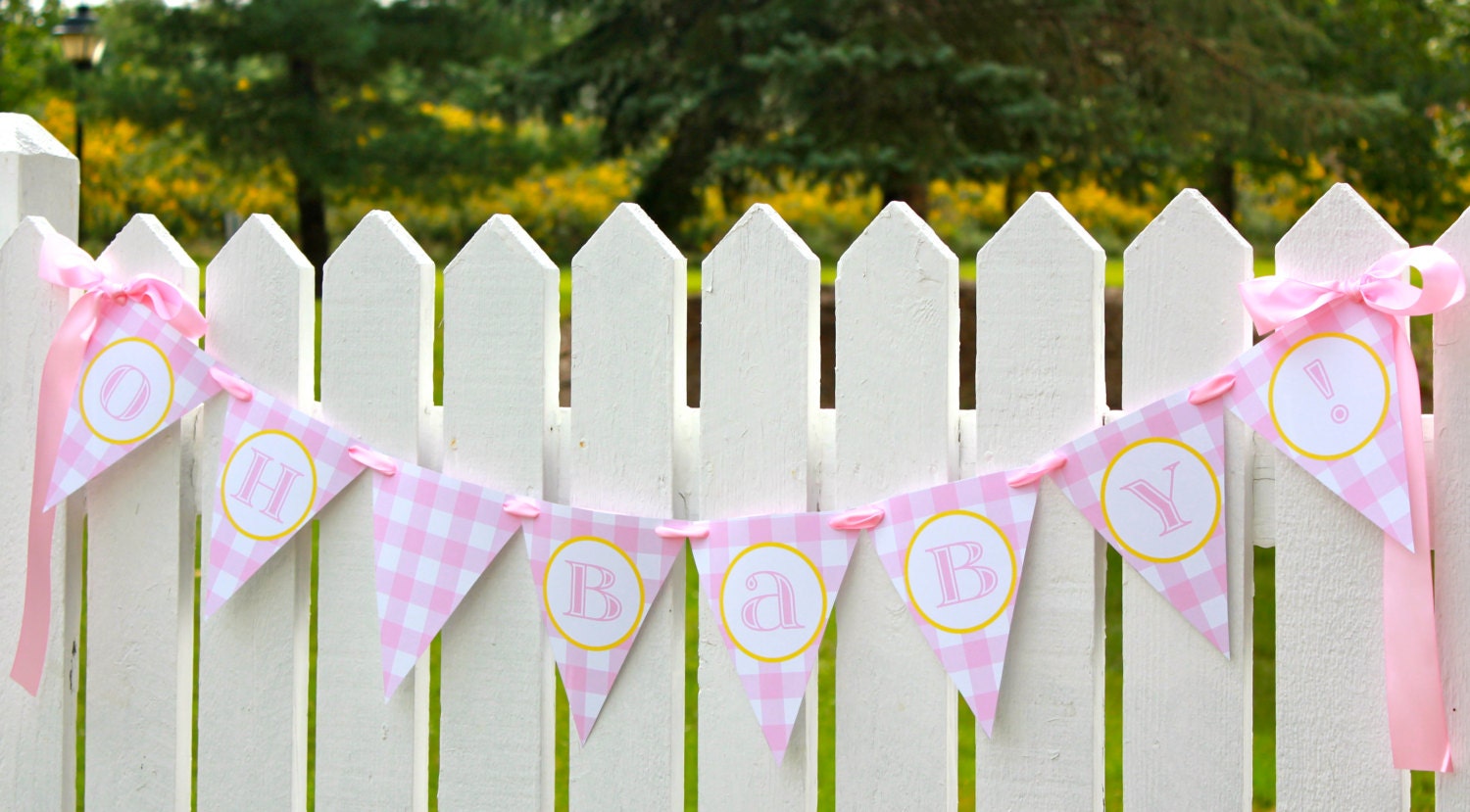 Oh Baby Pennant Banner / Pink Gingham Baby Shower by DarlingInPink