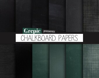 Chalkboard digital paper: "CHALKBOARD PAPERS" with chalkboard backgrounds in black, grey, and green made from real high res chalkboards