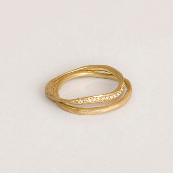 ... Ring Set, 18K Gold Engagement Ring And Wedding Ring, Solid Gold Ring