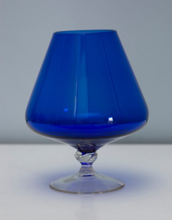 Vintage Blue Glass Vase 1970s Cobalt Blue Brandy Glass Vase