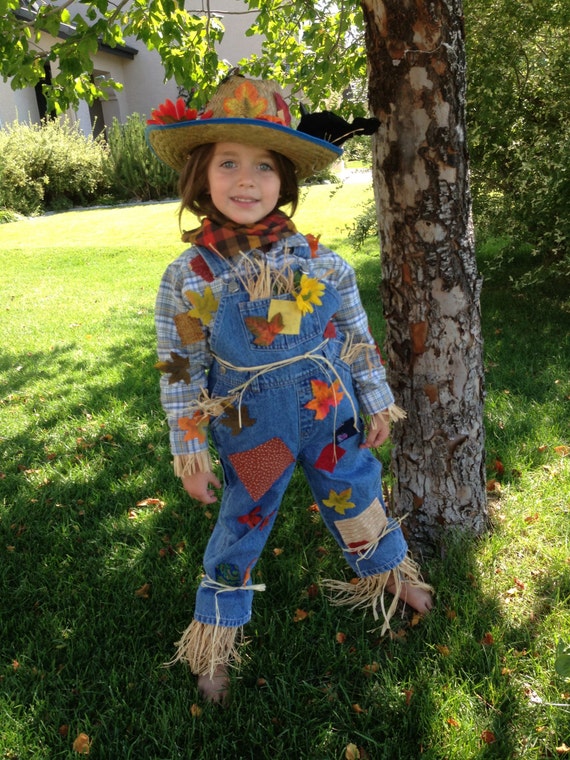 Adorable 3T Girls or Boys Scarecrow Costume with Hat and Crow