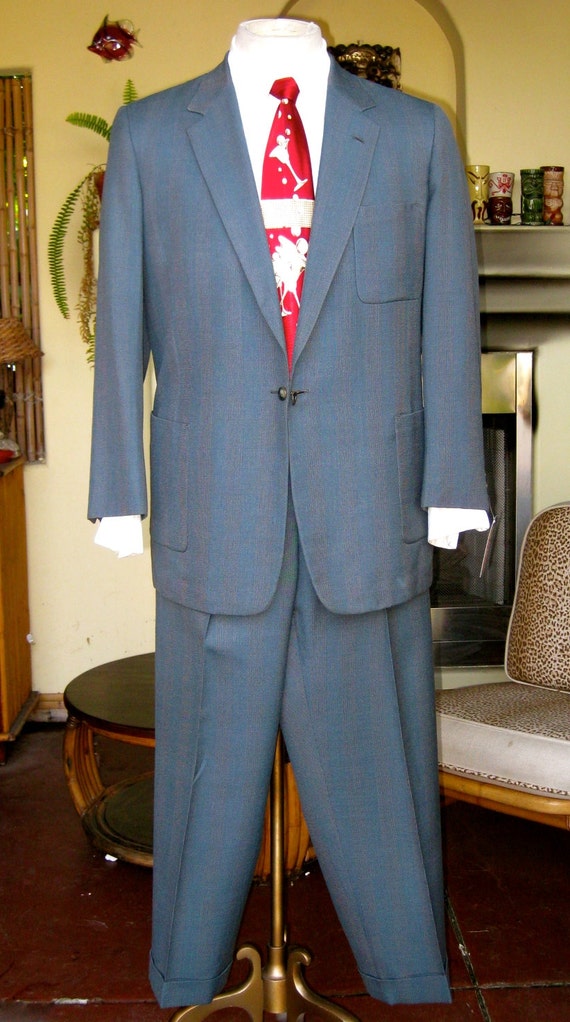 1950s 1 button Tailor Made Rock n Roll Suit Blue by Cavemanteeks