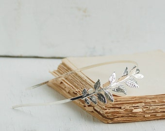 Leaf Branch Headband, Silver Bridal Headpiece, Silver Leaf, Grecian Hairband, Woodland Wedding, Silver Wreath, Prom Hair, Silver Tiara