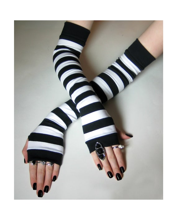 Black and White Striped arm warmers goth gothic punk lolita