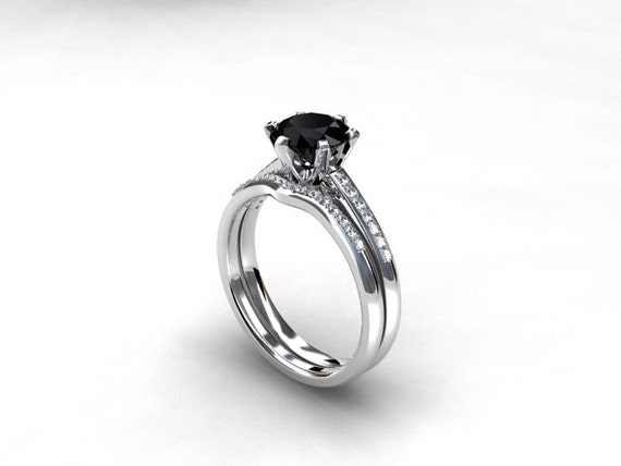 wedding rings black band solitaire