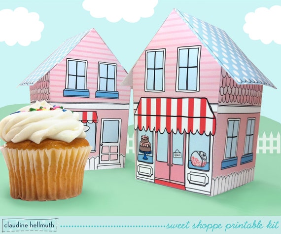 sweet shoppe - cupcake holder, favor box, party centerpiece printable PDF kit - INSTANT download Il_570xn