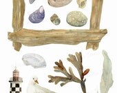 The beach - Watercolor CLIP ART - Digital illustrations to download - for scrapbooking, card making, collage, digital creation