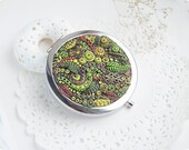 Nature Pocket Mirror Compact Green - Magical Forest - Autumn Fall - Handmade Decor Polymer clay - Gift for Mom