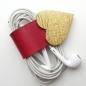 Earbud / earphone / cable organizer in red and gold leather