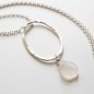 april birthstone, druzy quartz drop off silver oval pendant, white necklace