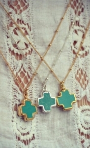 XMAS IN JULY Maria Ra ///  Electroformed Turquoise Cross /// Boho Earthy Simple Everyday Necklace