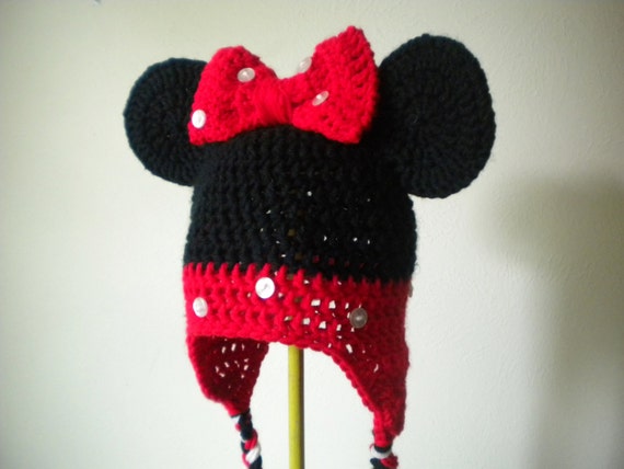 Minnie Mouse Crochet Hat in Black and Red with by bitteroclock