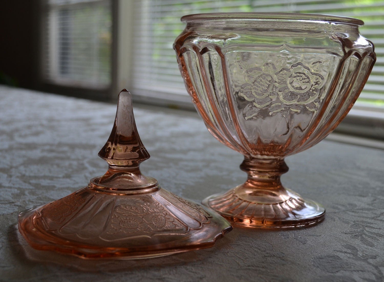 Pink Depression Glass Candy Jar Mayfair Open Rose Pattern