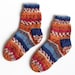 Hand Knit Wool Socks. Childs Knit Wool Socks. Fair Isle Inspired Blue and Orange Children's Sox. Kids Knit Crew Sox. Kids 2 to 3 Years