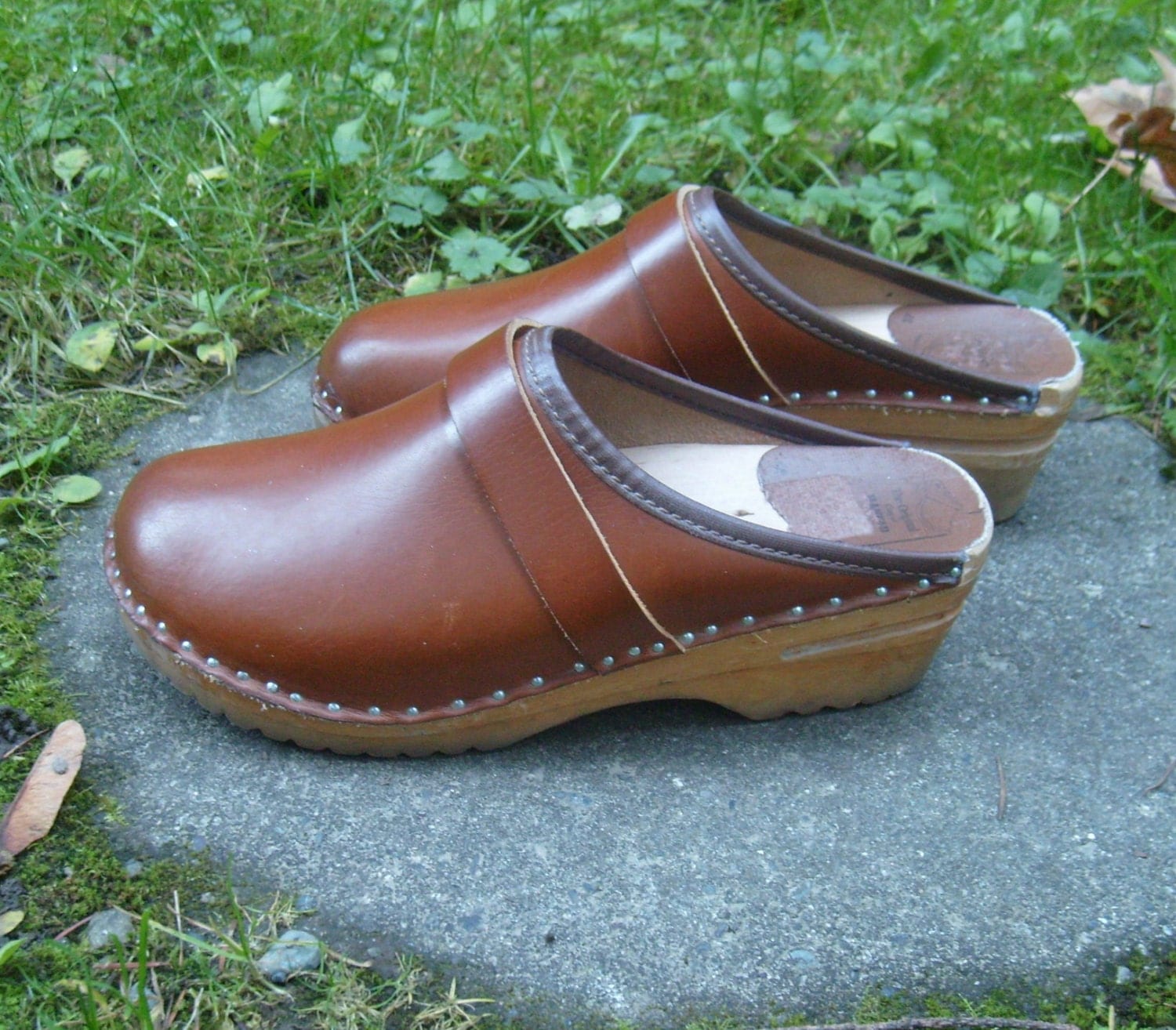Vintage swedish clogs / wood and leather clogs / vintage